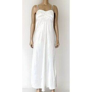Vintage Barbizon White Satin Long Slip Night Dress Lacy Small Bias Cut Wedding